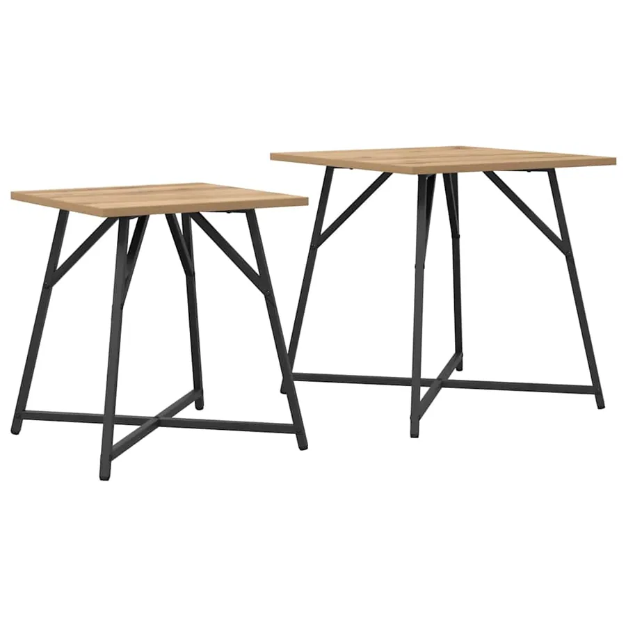 Ensemble de tables d'appoint 2 pc Chêne artisanal et noir - 2