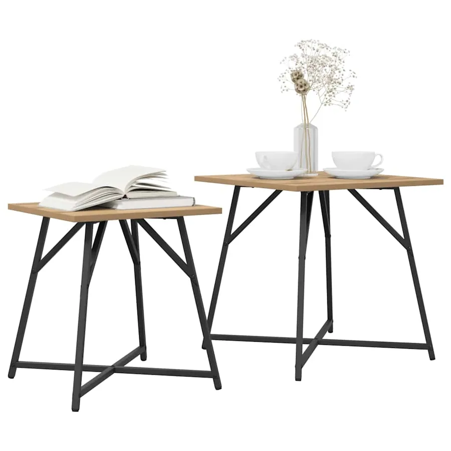 Ensemble de tables d'appoint 2 pc Chêne artisanal et noir - 3