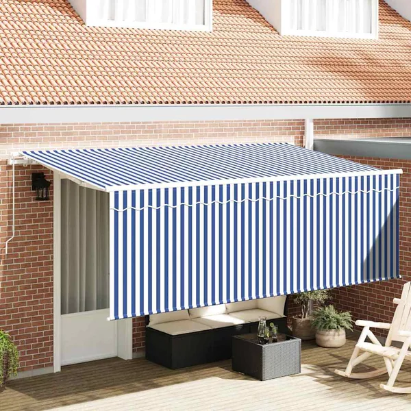 Auvent Rétractable Bleu et Blanc 400 x 200 cm
