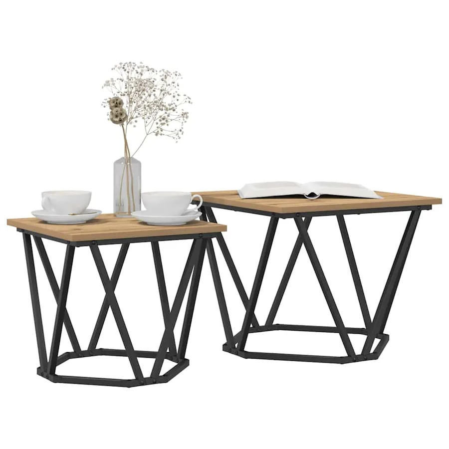 Ensemble de tables d'appoint 2 pcs Chêne artisanal - 3