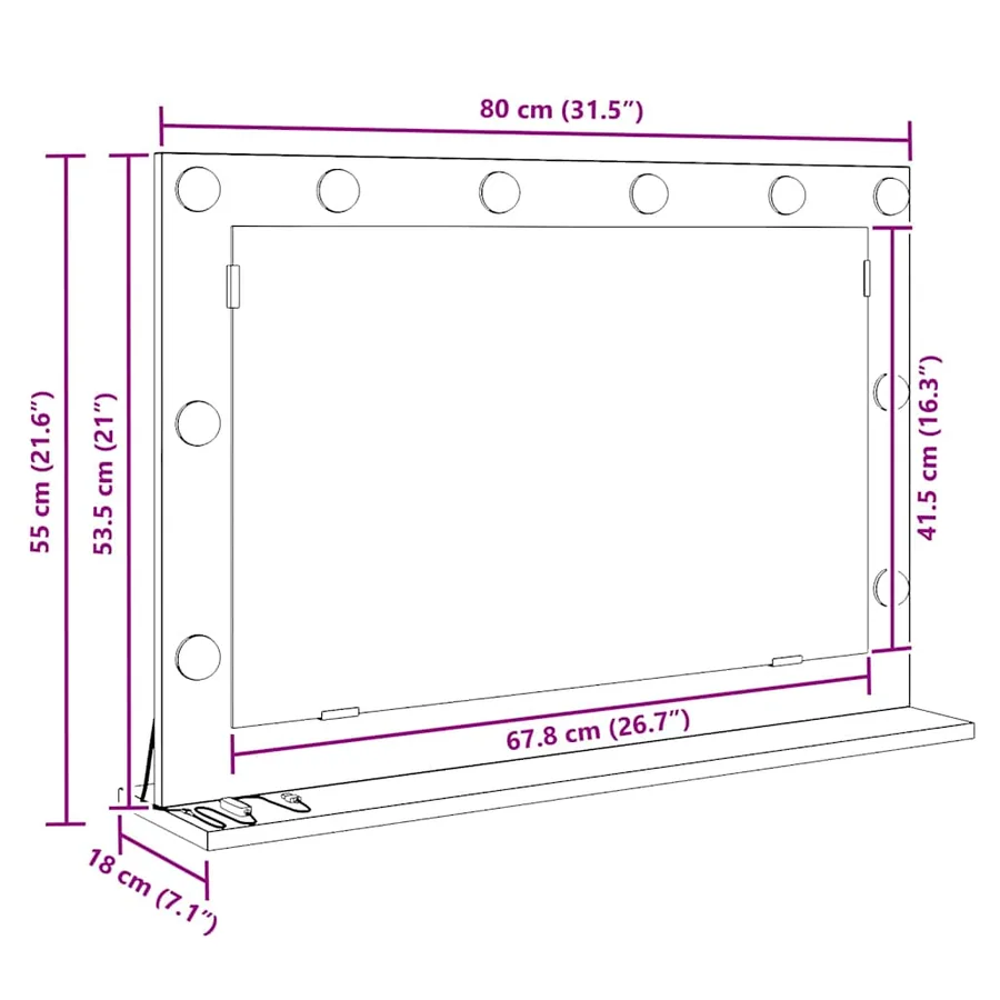 Miroir de vanité Rectangulaire Gris Sonoma 80 x 55 x 18 cm - 11