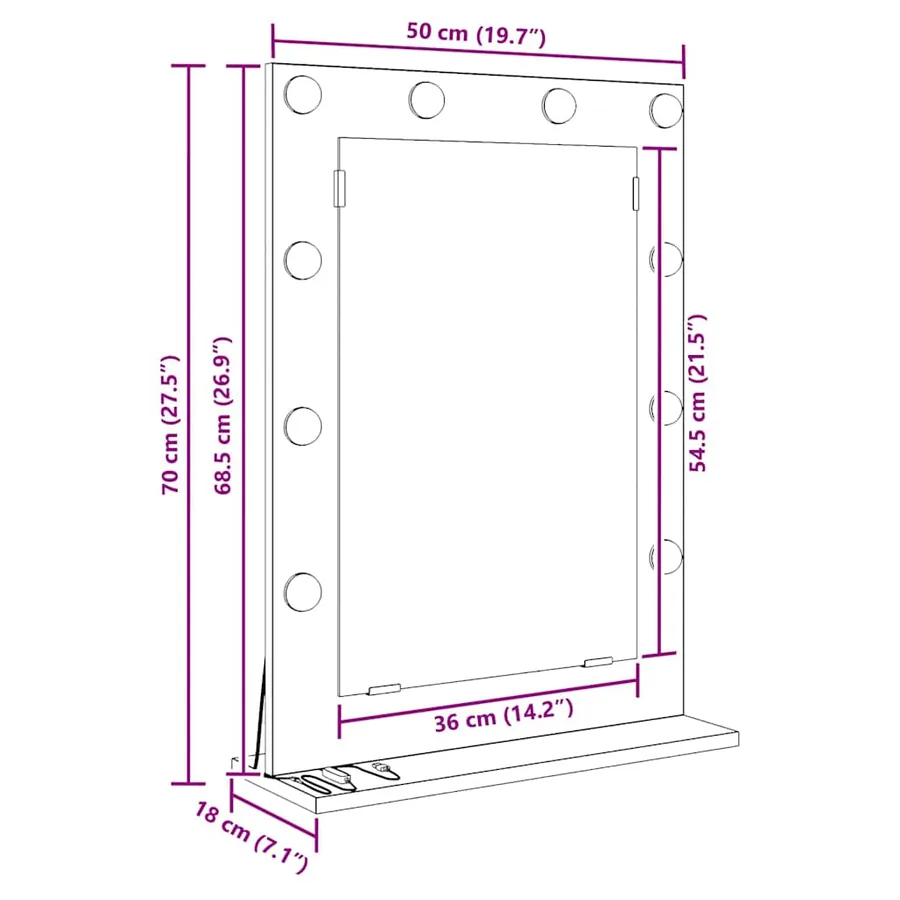 Miroir de vanité Rectangulaire Chêne fumé 70 x 50 x 18 cm - 11