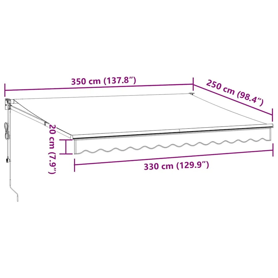 Auvent rétractable anthracite et blanc 3,5x2,5m tissu/aluminium - 8