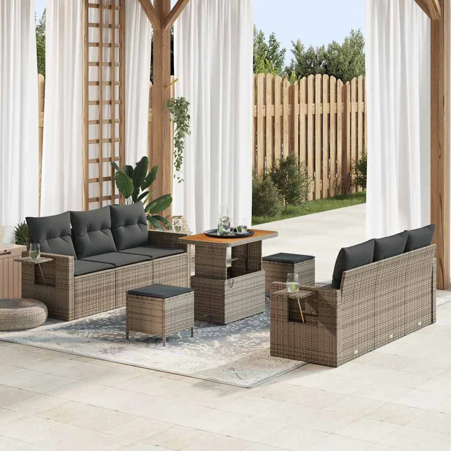 Ensemble de canapé de jardin avec coussin 9 pcs Gris