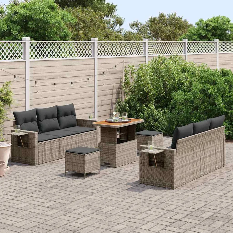 Ensemble de canapé de jardin avec coussin 9 pcs Gris - 3