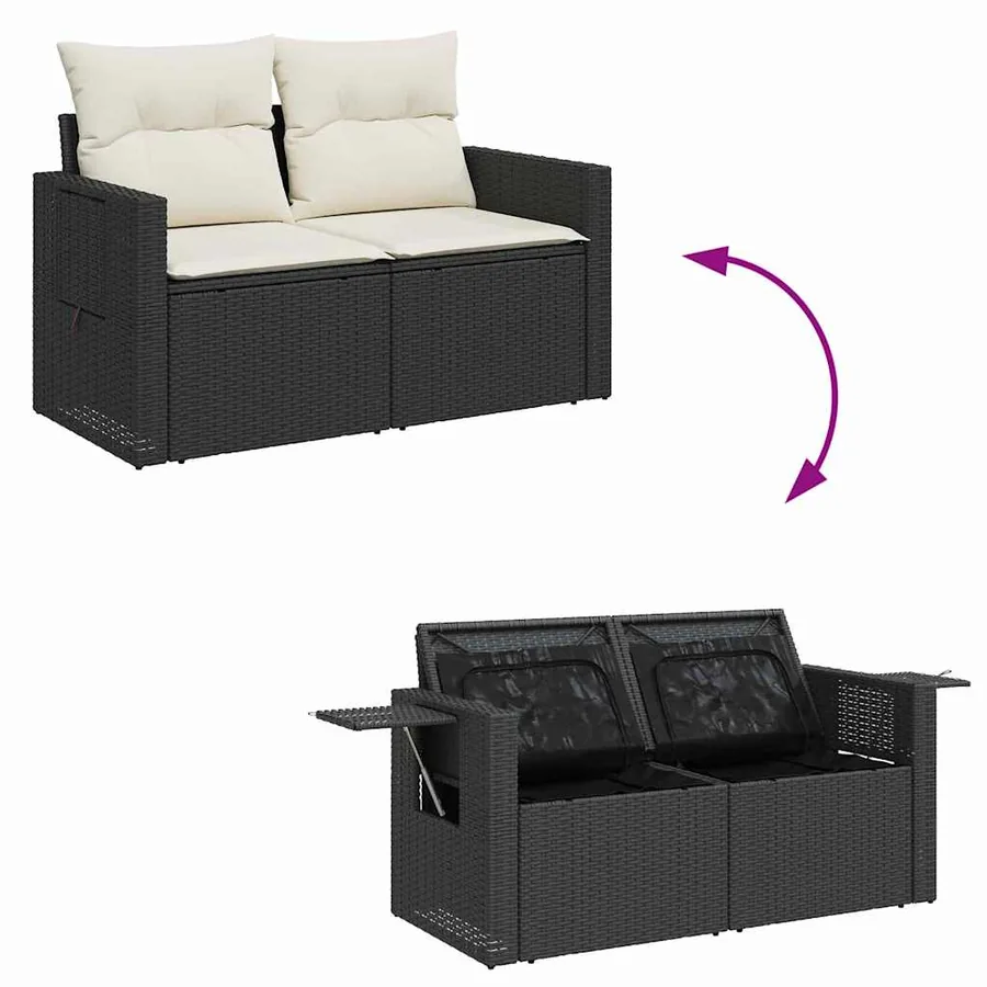 Ensemble de canapé de jardin 9 pcs Noir et Crème polyrotin - 12
