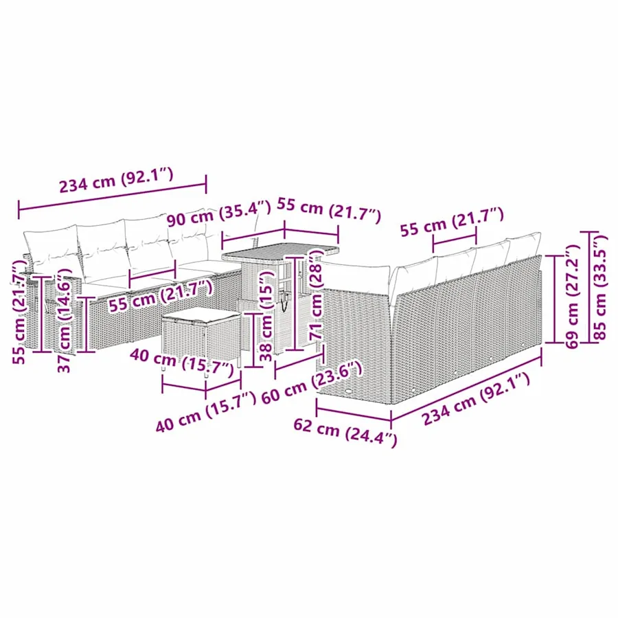 Ensemble de canapé de jardin 11 pcs Beige et Gris clair - 19