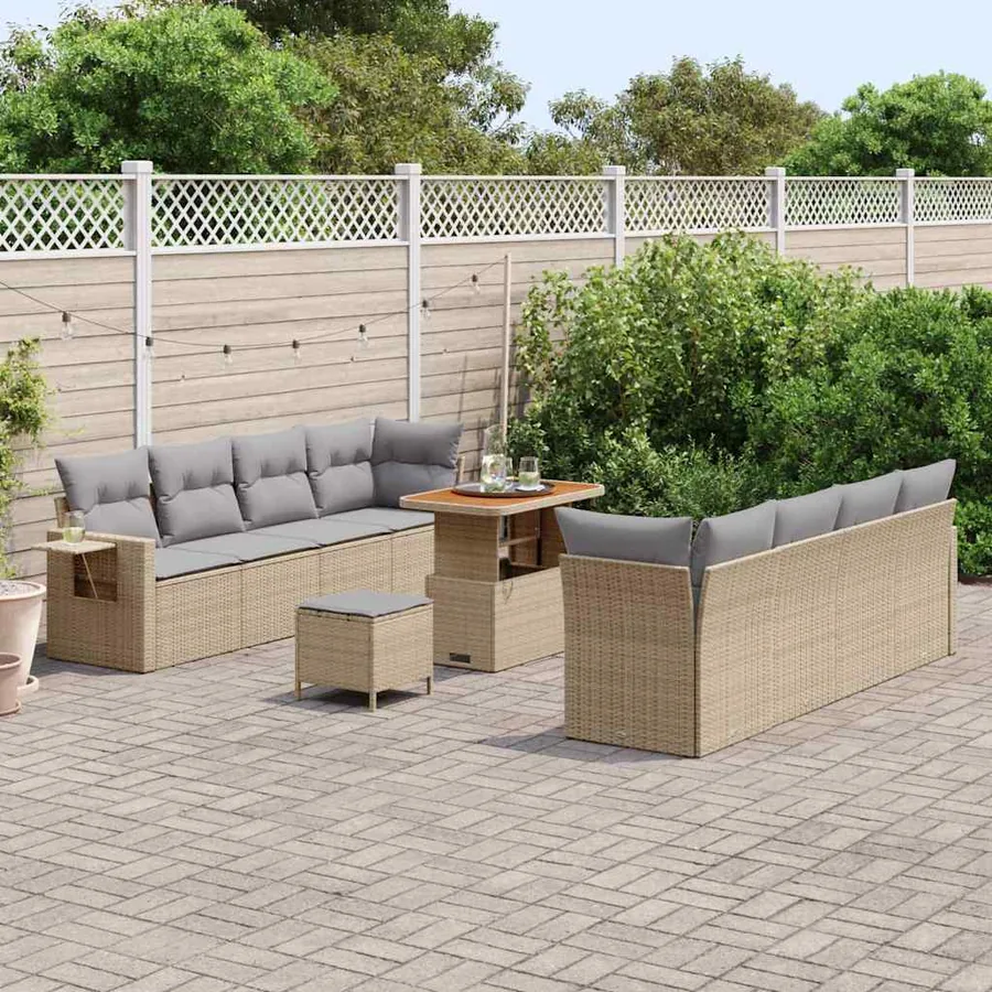 Ensemble de canapé de jardin 11 pcs Beige et Gris clair - 3