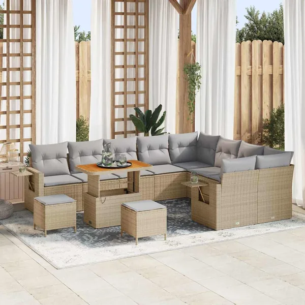 Ensemble de canapé de jardin 12 pcs Beige et Gris clair