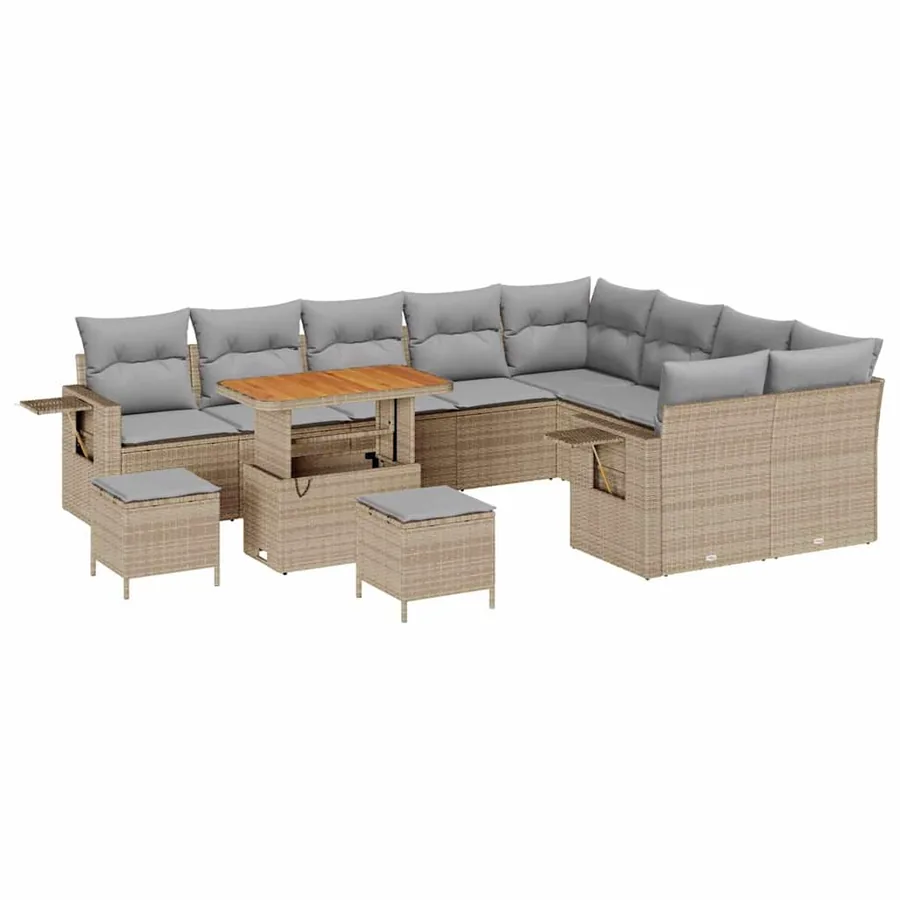 Ensemble de canapé de jardin 12 pcs Beige et Gris clair - 2
