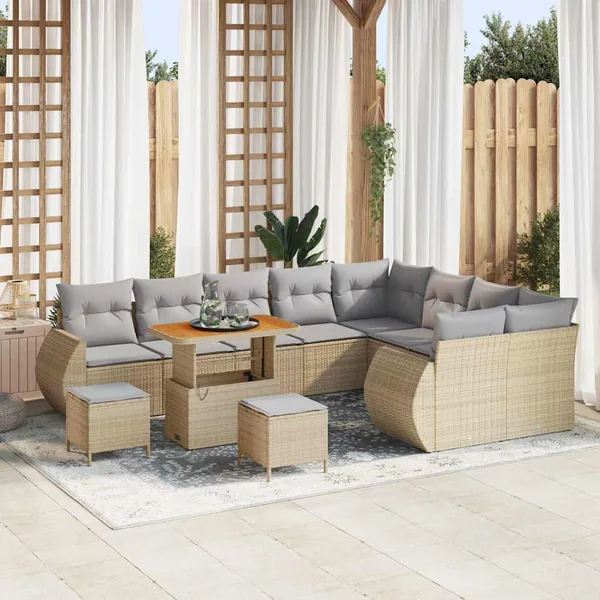 Ensemble de canapé de jardin 12 pcs Beige et Gris clair