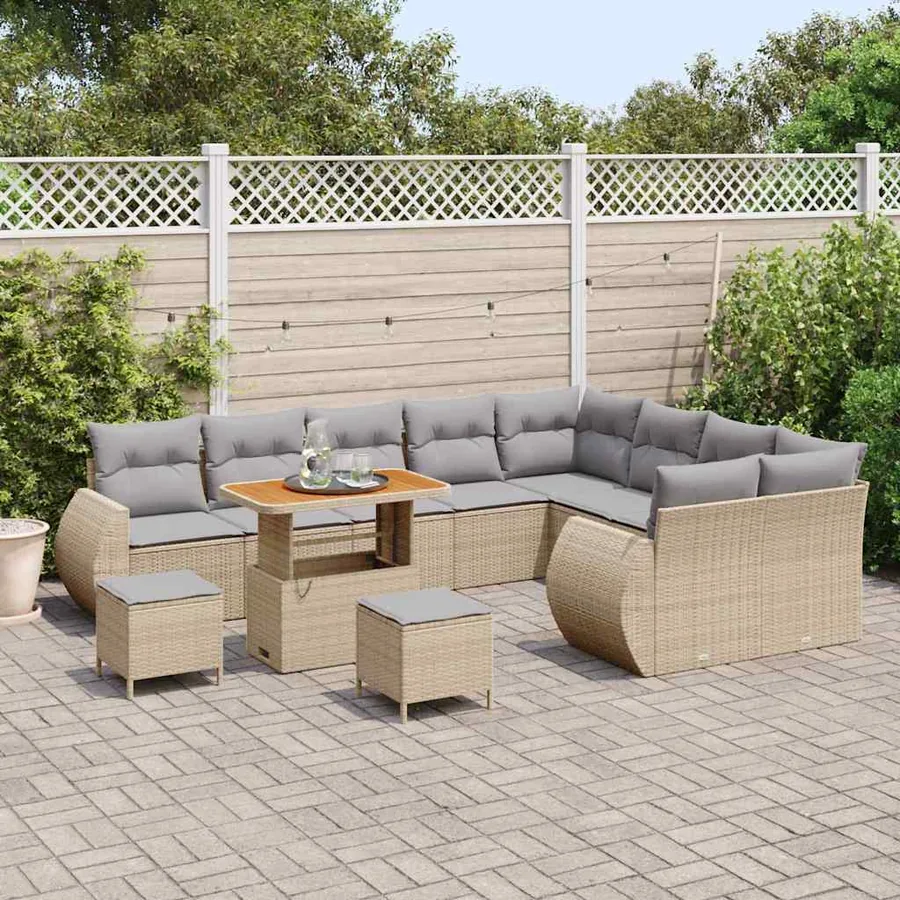 Ensemble de canapé de jardin 12 pcs Beige et Gris clair - 3