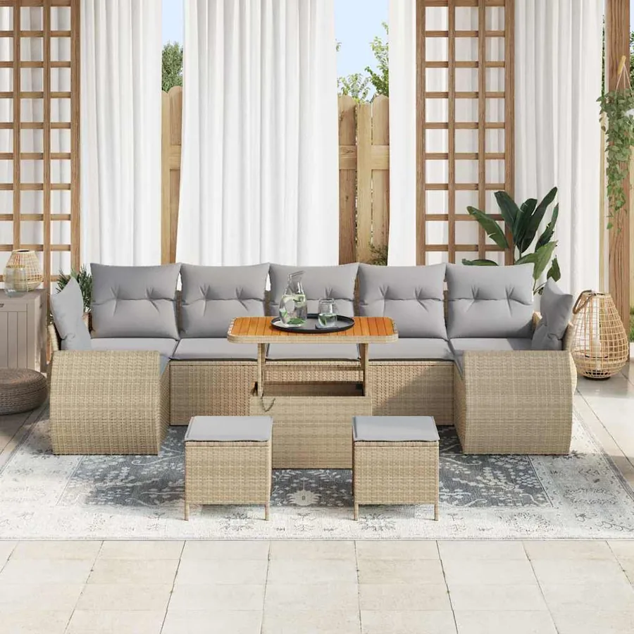 Ensemble de canapé de jardin 10 pcs beige et gris clair - 3