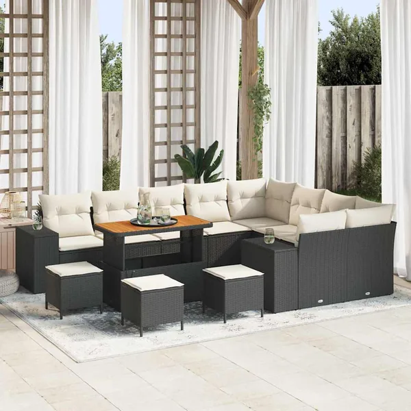 Ensemble de canapé de jardin avec coussin 13 pcs Noir et Crème