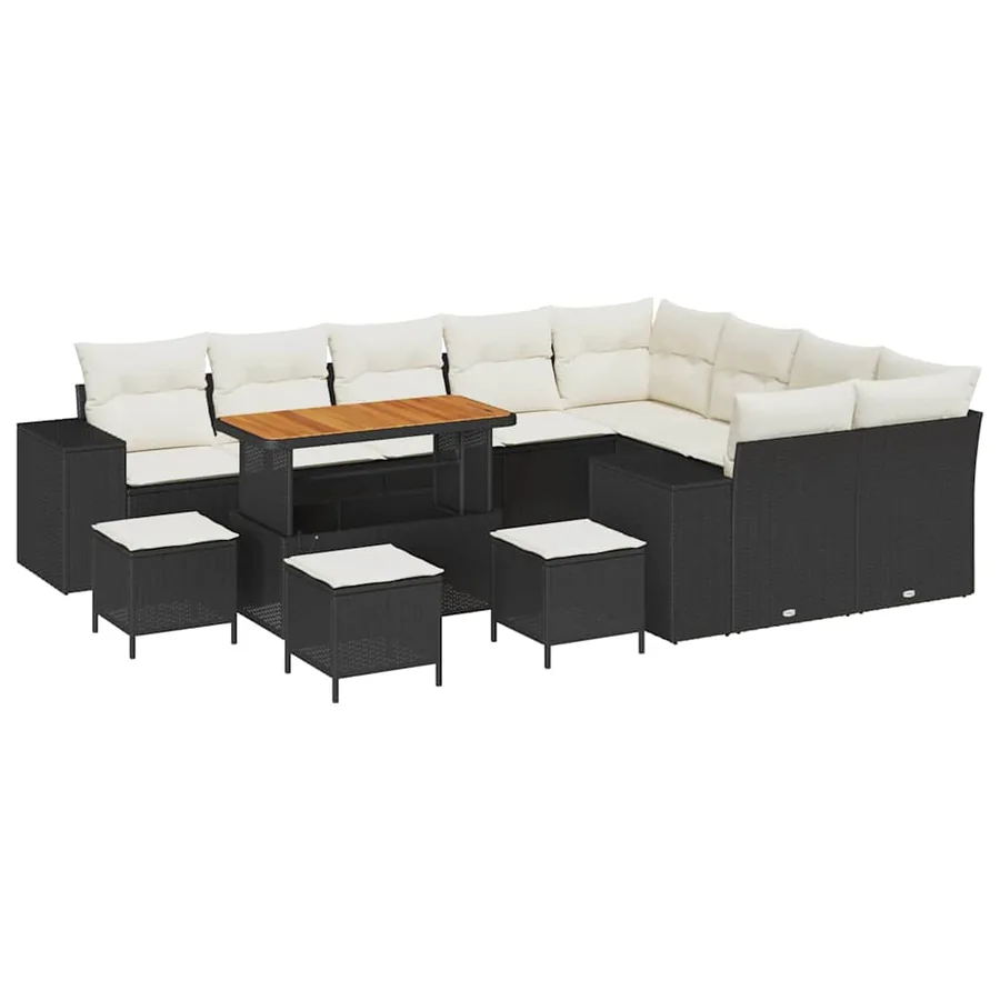 Ensemble de canapé de jardin avec coussin 13 pcs Noir et Crème - 2