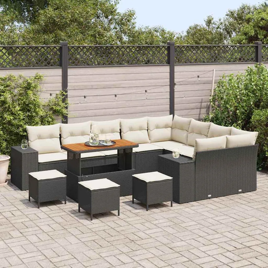 Ensemble de canapé de jardin avec coussin 13 pcs Noir et Crème - 3