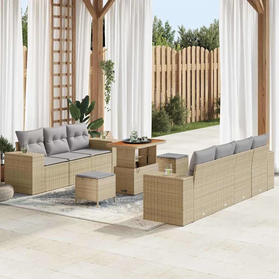 Ensemble de canapé de jardin 10 pcs Beige et Gris clair