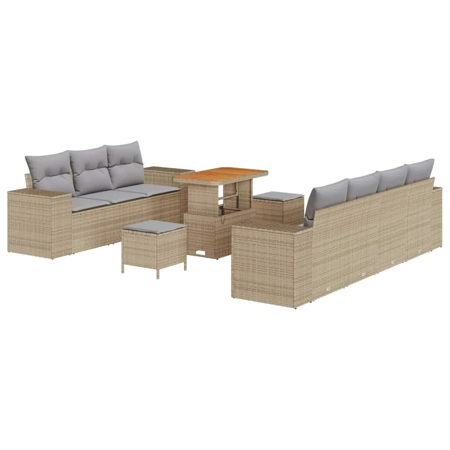 Ensemble de canapé de jardin 10 pcs Beige et Gris clair - 2