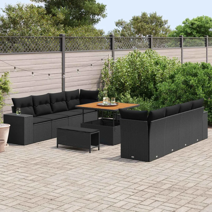 Ensemble de canapé de jardin avec coussin 11 pcs Noir polyrotin - 3