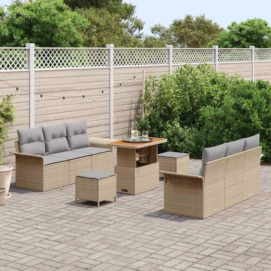 Ensemble de canapé de jardin 9 pcs Beige et Gris clair - 3