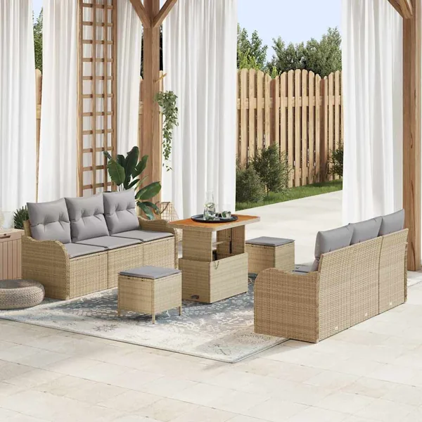 Ensemble de canapé de jardin 9 pcs Beige et Gris clair