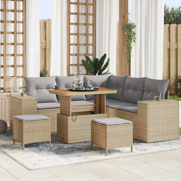 Ensemble de canapé de jardin 8 pcs Beige et Gris clair