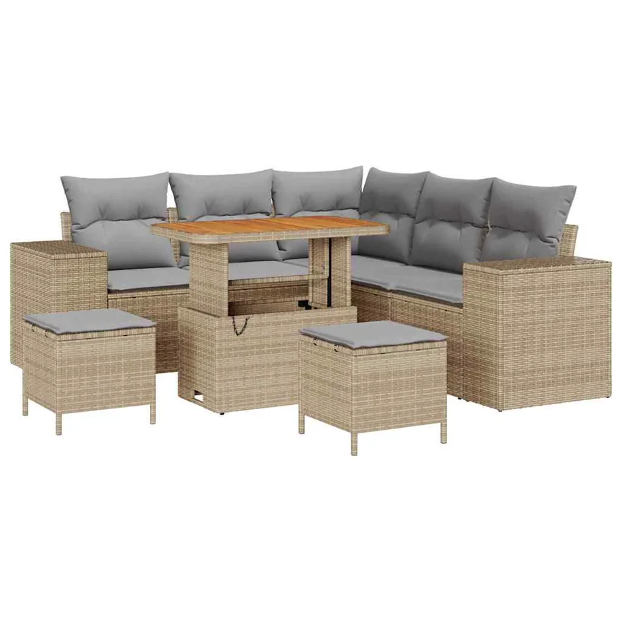 Ensemble de canapé de jardin 8 pcs Beige et Gris clair - 2