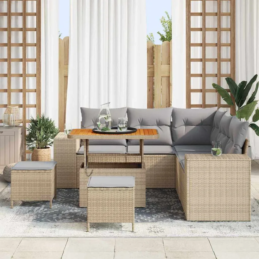 Ensemble de canapé de jardin 8 pcs Beige et Gris clair - 3