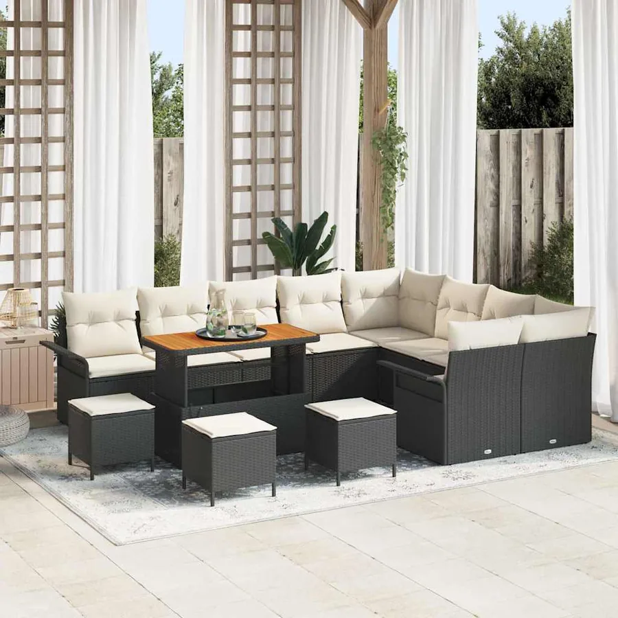 Ensemble de canapé de jardin avec coussin 13 pcs Noir et Crème