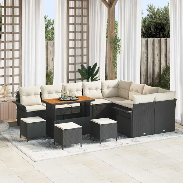 Ensemble de canapé de jardin avec coussin 13 pcs Noir et Crème