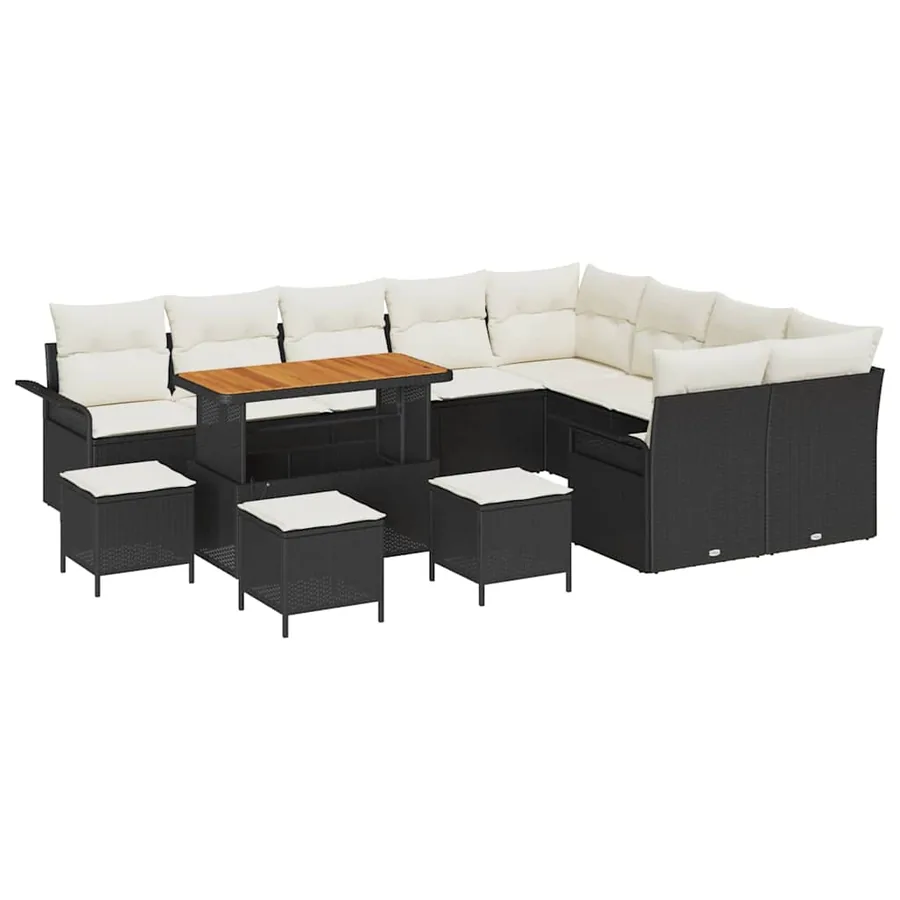 Ensemble de canapé de jardin avec coussin 13 pcs Noir et Crème - 2