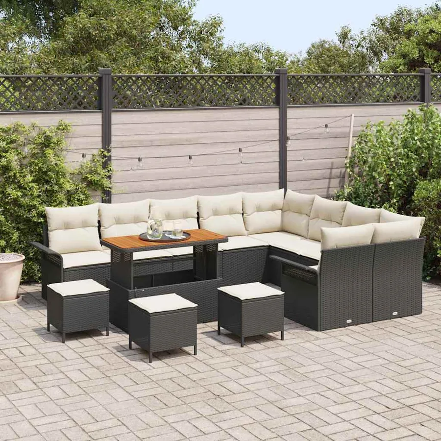 Ensemble de canapé de jardin avec coussin 13 pcs Noir et Crème - 3