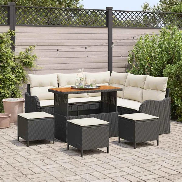 Ensemble de canapé de jardin avec coussin 9 pcs Noir et Crème