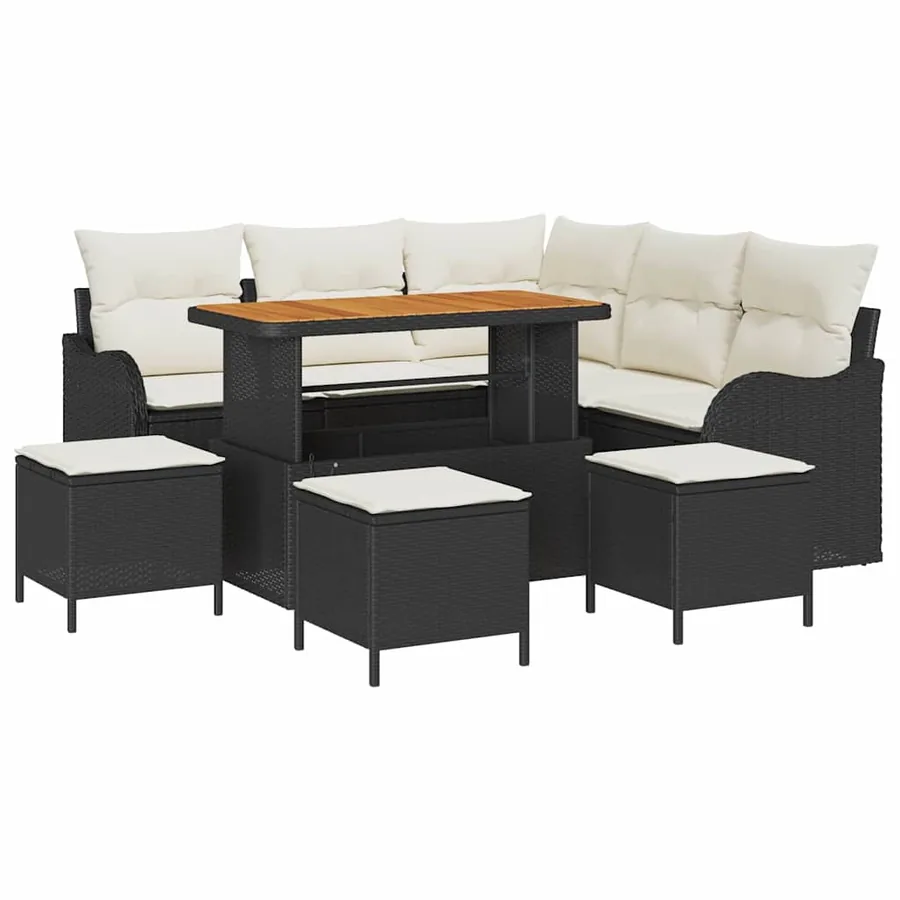 Ensemble de canapé de jardin avec coussin 9 pcs Noir et Crème - 2