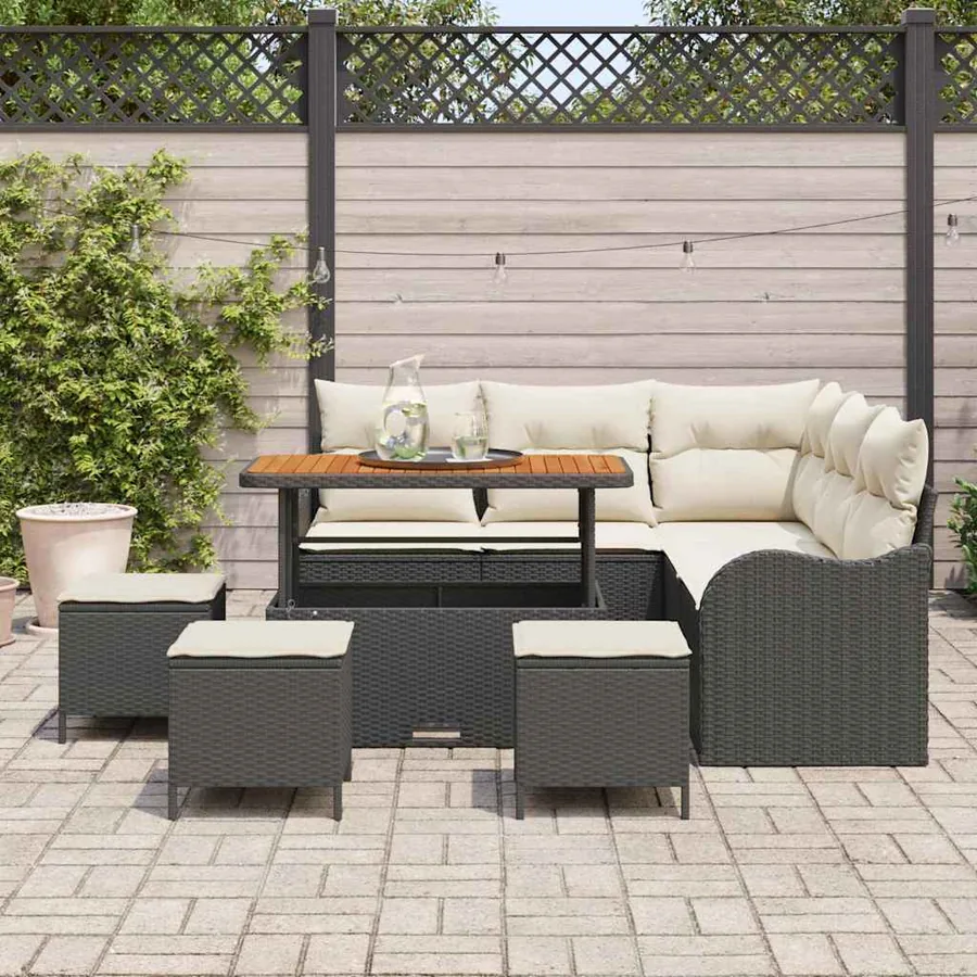 Ensemble de canapé de jardin avec coussin 9 pcs Noir et Crème - 3