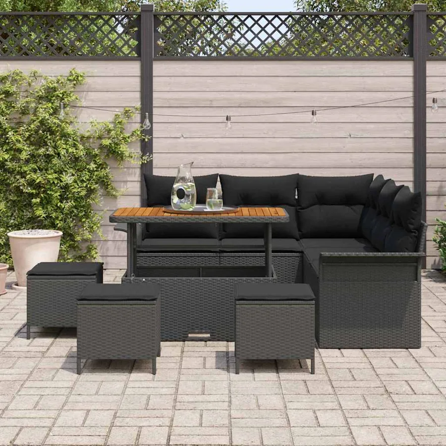 Ensemble de canapé de jardin avec coussin 9 pcs Noir - 3