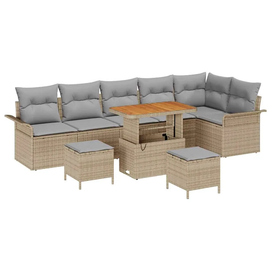 Ensemble de canapé de jardin 9 pcs Beige et Gris clair - 2