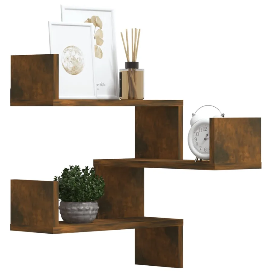 Étagères d'angle murales 2 pcs Chêne fumé 40x40x50 cm Bois - 8