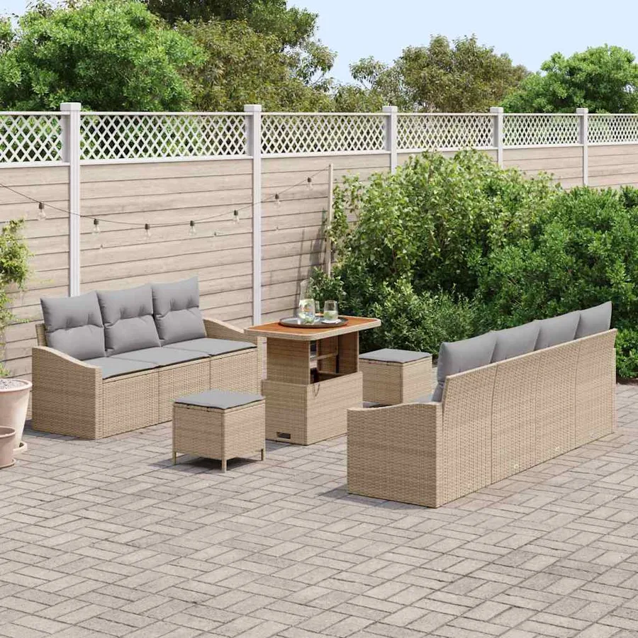 Ensemble de canapé de jardin 10 pcs Beige et Gris clair - 3