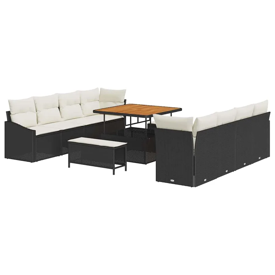 Ensemble de canapé de jardin avec coussin 11 pcs Noir et Crème - 2