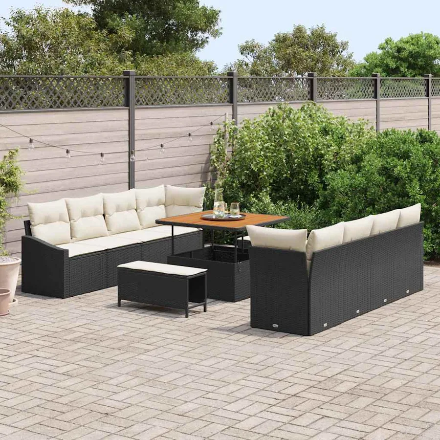 Ensemble de canapé de jardin avec coussin 11 pcs Noir et Crème - 3
