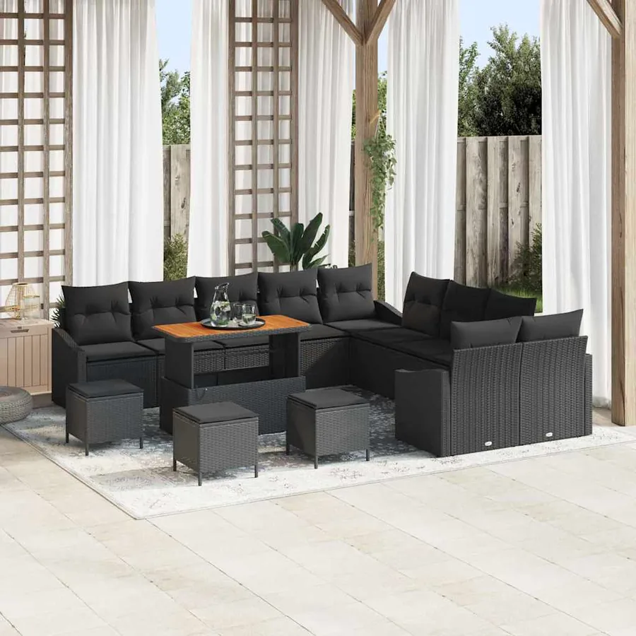 Ensemble de canapé de jardin 13 pcs Noir Poly rotin