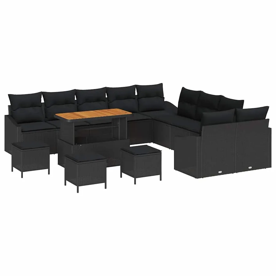 Ensemble de canapé de jardin 13 pcs Noir Poly rotin - 2