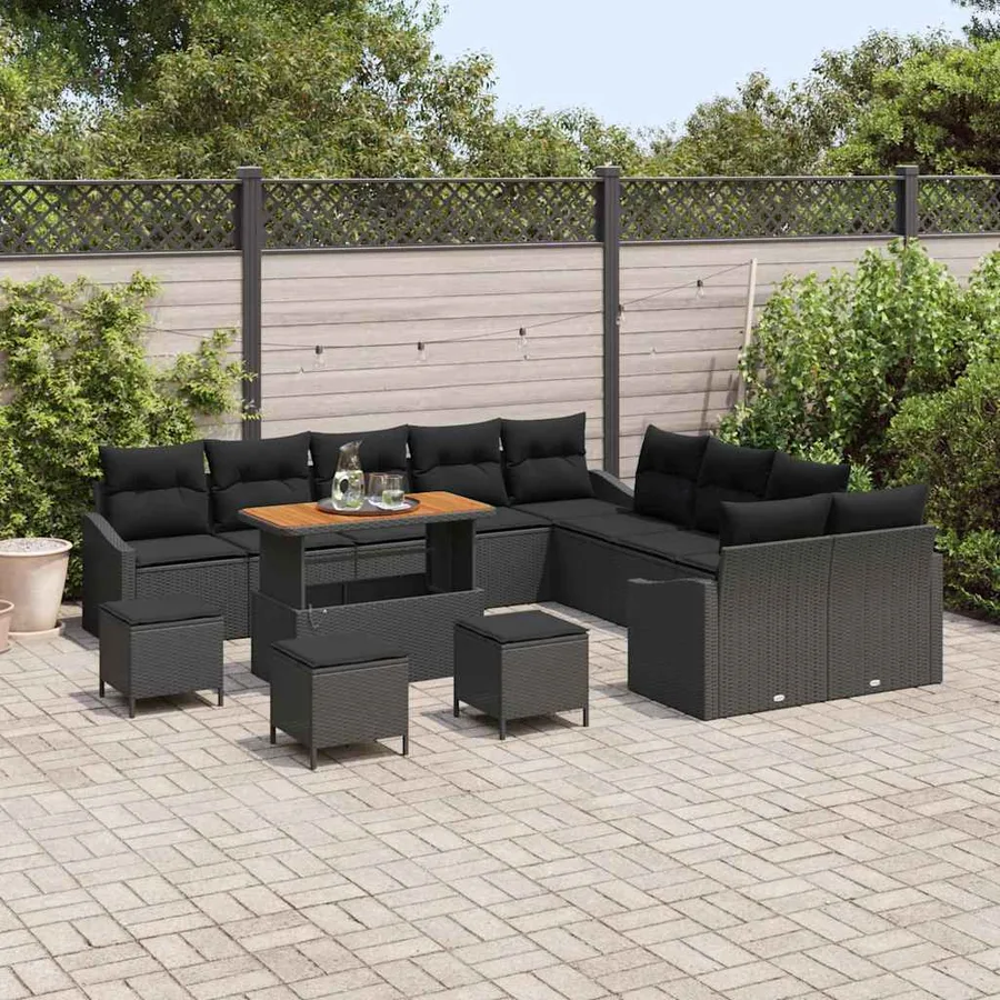 Ensemble de canapé de jardin 13 pcs Noir Poly rotin - 3