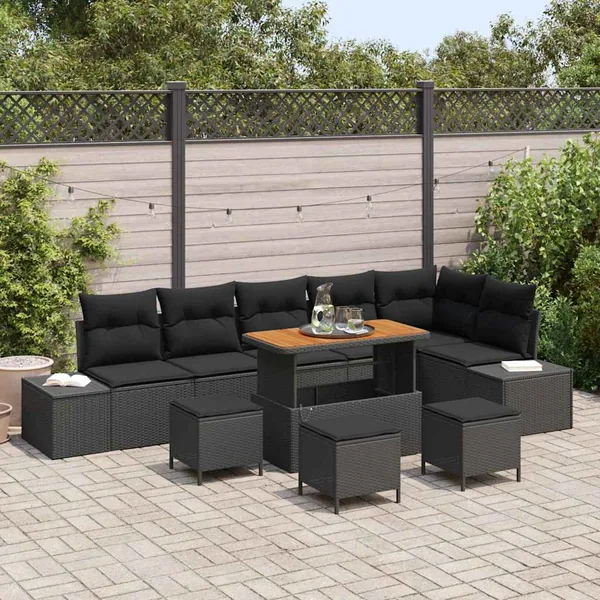 Ensemble de canapé de jardin 10 pcs Noir Poly rotin