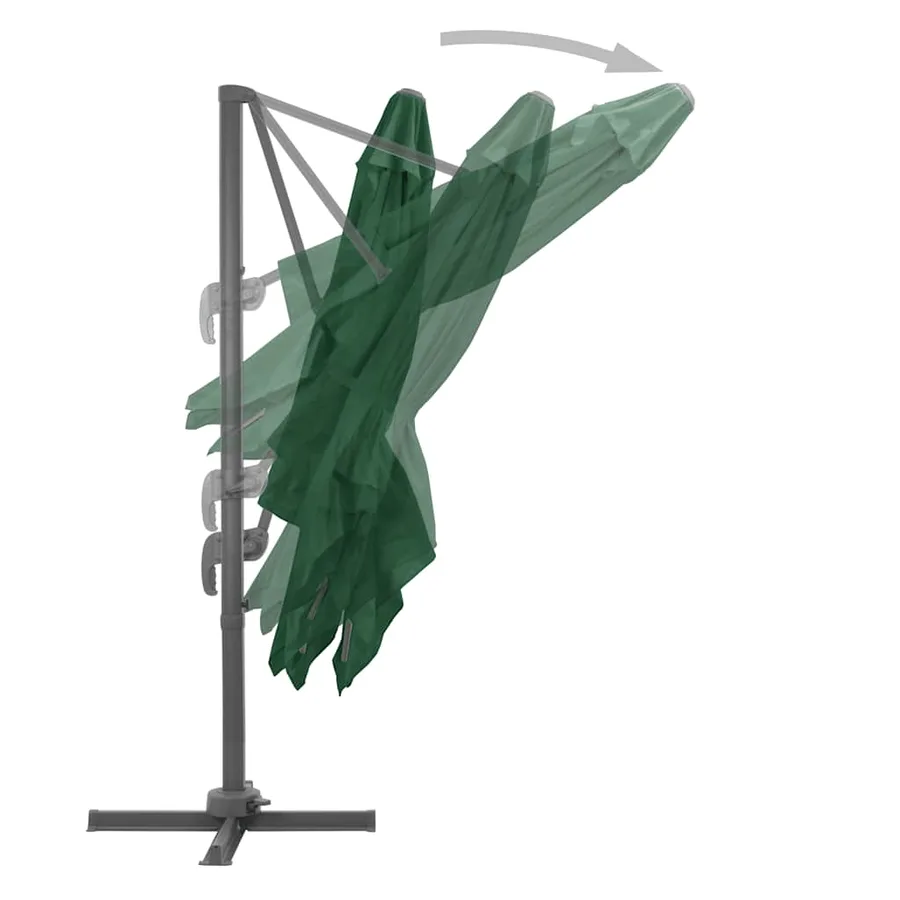 Parasol de jardin en porte-à-faux et poteau en aluminium vert - 5