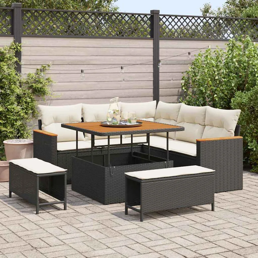 Ensemble de canapé de jardin avec coussin 8 pcs Noir Poly rotin
