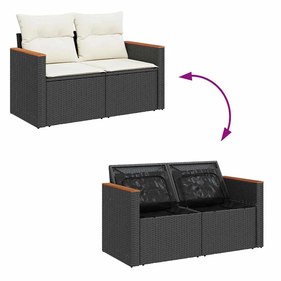 Ensemble de canapé de jardin avec coussin 8 pcs Noir Poly rotin - 12