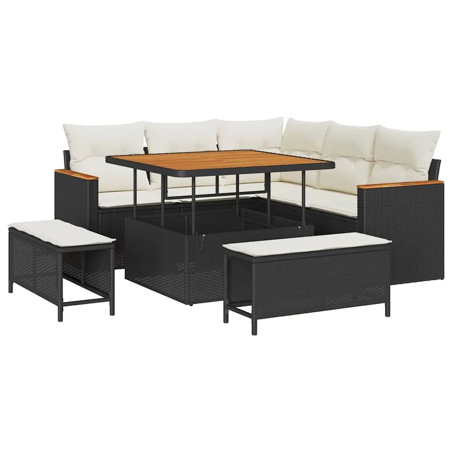 Ensemble de canapé de jardin avec coussin 8 pcs Noir Poly rotin - 2