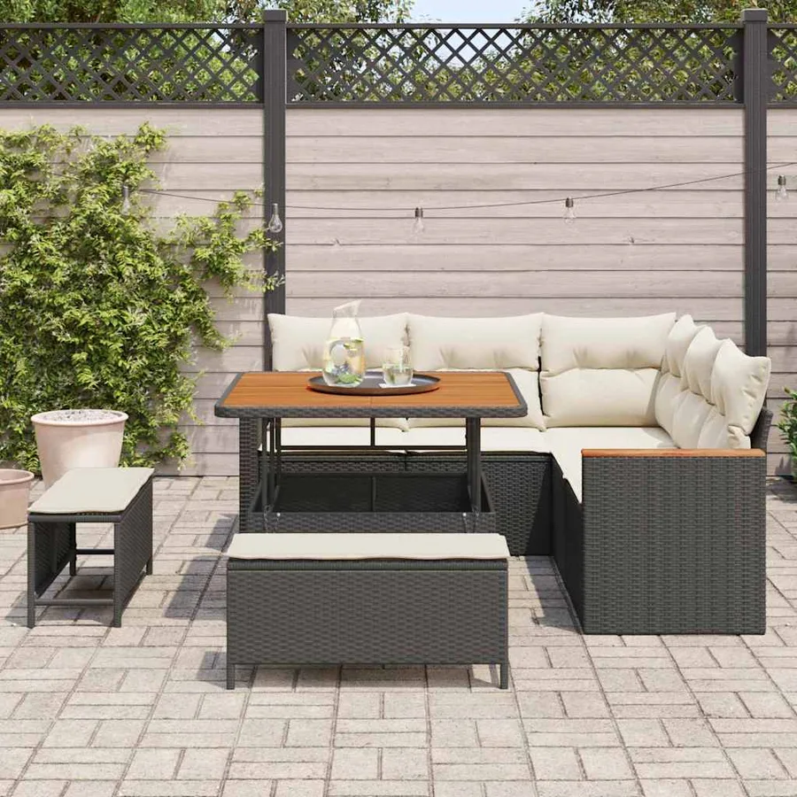 Ensemble de canapé de jardin avec coussin 8 pcs Noir Poly rotin - 3